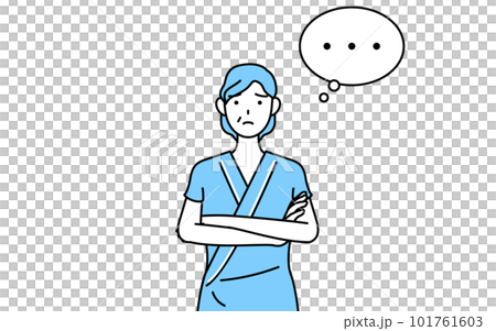 中老年女性住院患者抱臂思考 101761603