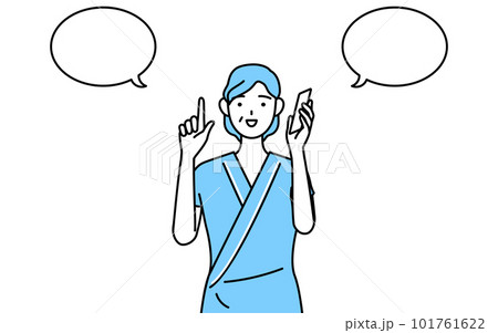 電話をしながら指さしをする中年・シニア女性入院患者 101761622