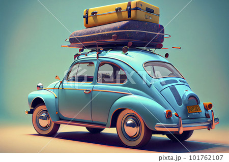 Blue car with luggage on the roof ready for...のイラスト素材 [101762107] - PIXTA