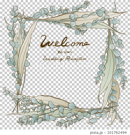 Wedding welcome board line drawing square wreath color Wedding welcome board line drawing square wreath color 101762494