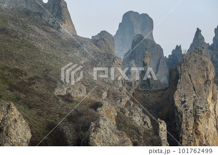Rocks in Dead city. Khoba-Tele Ridge of Karadag Reserve in spring. Crimea 101762499
