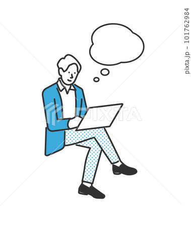 ノートパソコンを使って考えごとをしている男性のビジネスパーソンのイラスト素材 ノートパソコンを使って考えごとをしている男性のビジネスパーソンのイラスト素材 101762984