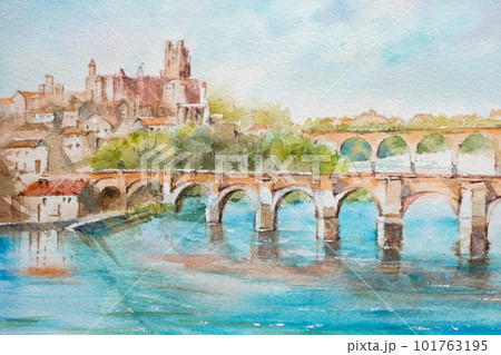 フランスの街　 水彩画　風景画 101763195