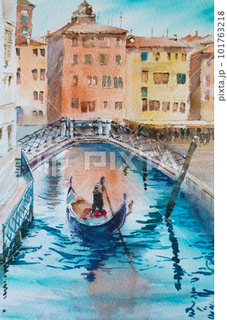 ヨーロッパの街 ヴェネツィア 水彩画 風景画のイラスト素材