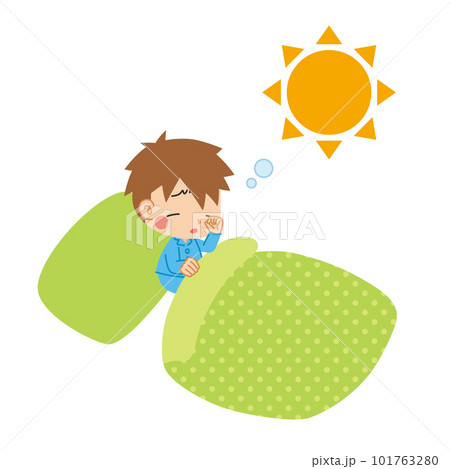 朝起きて眠そうに目をこする可愛い男の子のイラスト　白背景　クリップアート　ベクター 101763280