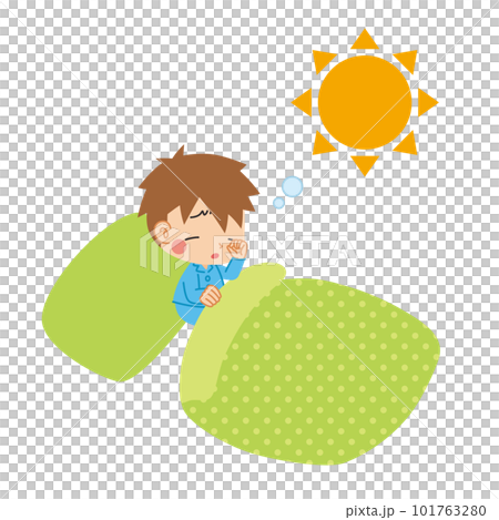 朝起きて眠そうに目をこする可愛い男の子のイラスト　白背景　クリップアート　ベクター 101763280