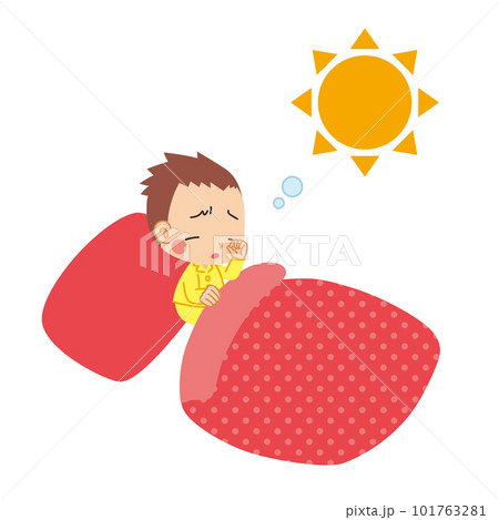 朝起きて眠そうに目をこする可愛い男の子のイラスト　白背景　クリップアート　ベクター 101763281