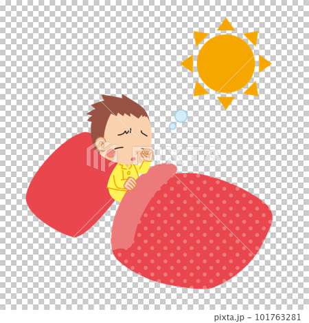朝起きて眠そうに目をこする可愛い男の子のイラスト　白背景　クリップアート　ベクター 101763281