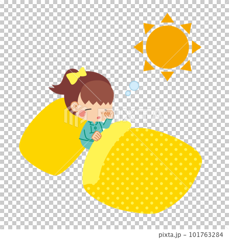 Illustration of a cute girl who wakes up in the morning and rubs her eyes sleepily White background clip art vector 101763284