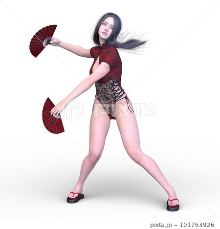 扇を持って舞う女性 101763926