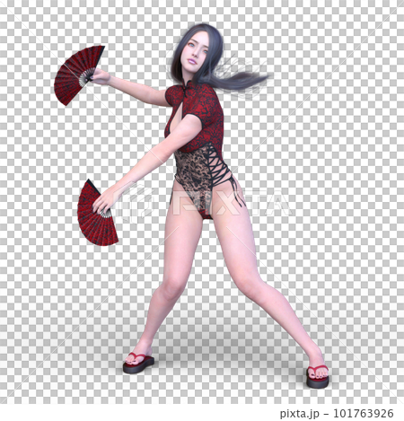 扇を持って舞う女性 101763926