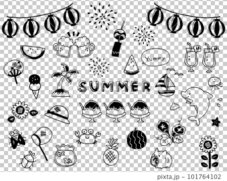 夏の手描きイラスト素材・アイコンセット 線画のイラスト素材