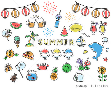 夏の手描きイラスト素材・アイコンセット 101764109