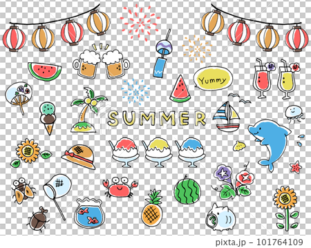 オリジナル手描きイラスト A4 「初夏」 夏の手描きイラスト素材・アイコンセットのイラスト素材 [101764109