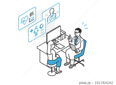 AI画像診断を利用して診断をする医師と患者のイメージイラスト素材 101764282