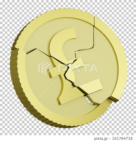 3D rendering of British pound coin with sign of British currency shattered into pieces falling apart. Depreciation of money, financial crisis. Realistic PNG illustration isolated on transparent back 3D rendering of British pound coin with sign of British currency shattered into pieces falling apart. Depreciation of money, financial crisis. Realistic PNG illustration isolated on transparent back 101764738