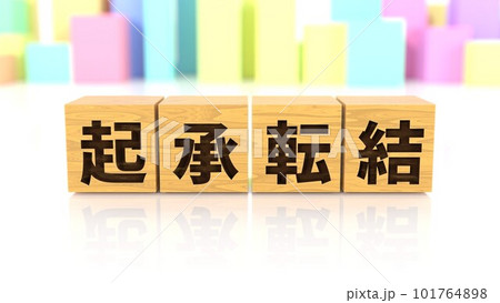 起承転結という四字熟語が印字された木製ブロック 起承転結という四字熟語が印字された木製ブロック 101764898