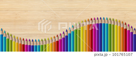 Colored pencil group isolated on wooden background. Panoramic banner background Colored pencil group isolated on wooden background. Panoramic banner background 101765107