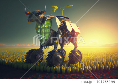 Smart robotic farmers concept, robot farmers, Agriculture technology, Farm automation 101765199
