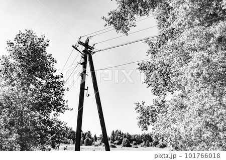 Power electric pole with line wire on light background close up Power electric pole with line wire on light background close up 101766018