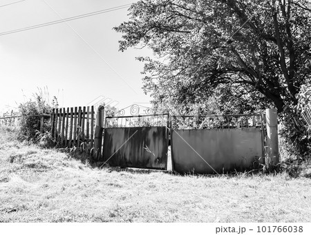 Beautiful old gate from abandoned house in village on natural background Beautiful old gate from abandoned house in village on natural background 101766038