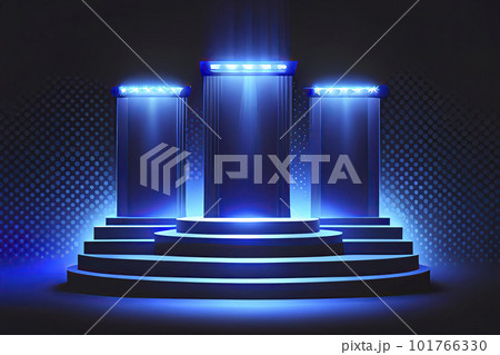 Stage podium with lighting, Stage Podium Scene with for Award Ceremony on blue Background 101766330