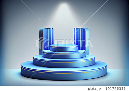 Stage podium with lighting, Stage Podium Scene with for Award Ceremony on blue Background 101766331