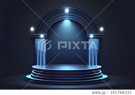 Stage podium with lighting, Stage Podium Scene with for Award Ceremony on blue Background 101766332