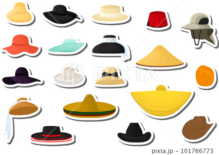 Illustration on theme big kit different types hats, beautiful caps Illustration on theme big kit different types hats, beautiful caps 101766773