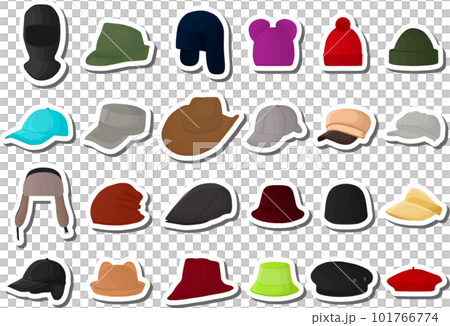 Illustration on theme big kit different types hats, beautiful caps Illustration on theme big kit different types hats, beautiful caps 101766774