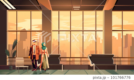 businesspeople couple discussing during meeting in business center office or hall modern loft interior of open space 101766776