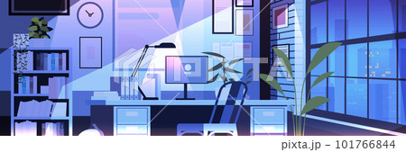 modern loft interior of night open space home office with furniture for corporate or freelance work modern loft interior of night open space home office with furniture for corporate or freelance work 101766844