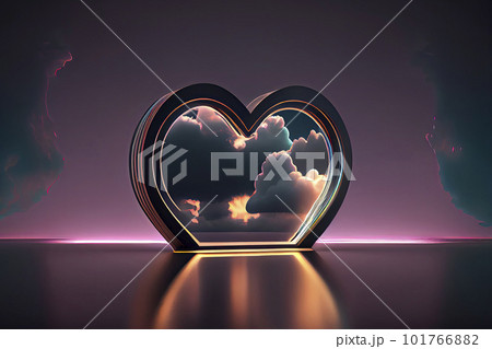 Futuristic Modern empty stage. Reflective dark room with glowing neon heart shape and cloud Futuristic Modern empty stage. Reflective dark room with glowing neon heart shape and cloud 101766882