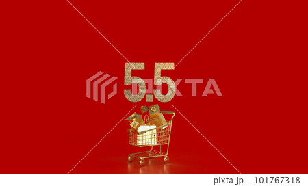 The gold number 5.5 on shopping cart for special offer concept 3d rendering 101767318
