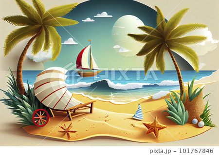 Summer scene background with beach vacation holiday theme with pink wave layer and copy space Summer scene background with beach vacation holiday theme with pink wave layer and copy space 101767846