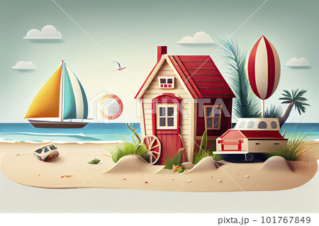 Summer scene background with beach vacation holiday theme with pink wave layer and copy space Summer scene background with beach vacation holiday theme with pink wave layer and copy space 101767849