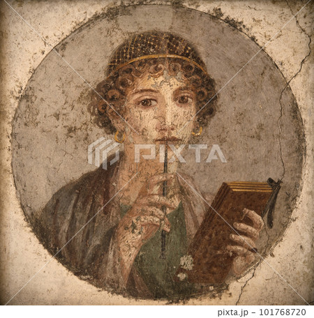 Fresco portrait of woman from Pompei ruins, ancient Rome, Italy Fresco portrait of woman from Pompei ruins, ancient Rome, Italy 101768720