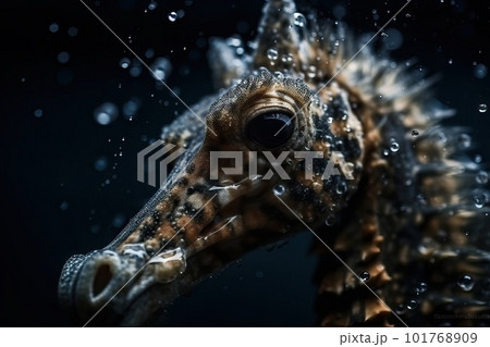 Portrait of a seahorse underwater between coral reefs, generative AI 101768909
