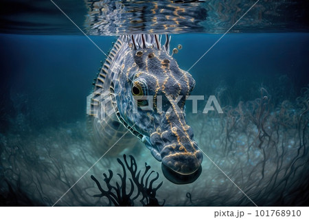 Portrait of a seahorse underwater between coral reefs, generative AI 101768910