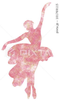 Watercolor dancing ballerina silhouette. Isolated dancing ballerina.Hand drawn classic ballet performance, pose.Young pretty ballerina women illustration. Can be used for postcard and posters. 101769115