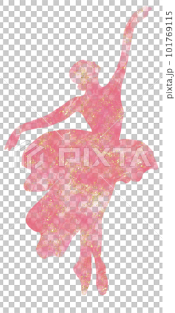 Watercolor dancing ballerina silhouette. Isolated dancing ballerina.Hand drawn classic ballet performance, pose.Young pretty ballerina women illustration. Can be used for postcard and posters. 101769115