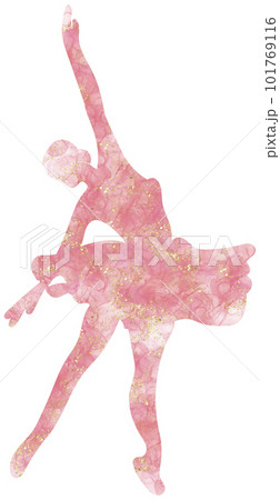 Watercolor dancing ballerina silhouette. Isolated dancing ballerina.Hand drawn classic ballet performance, pose.Young pretty ballerina women illustration. Can be used for postcard and posters. 101769116