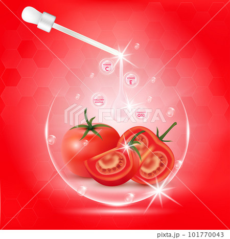 Collagen serum tomato extract and vitamin for skin care cream. Skincare cosmetic concept. 3D Vector EPS10. 101770043