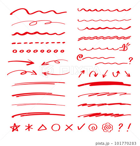 赤ペンの手書き線と矢印とアイコンのセット 101770283