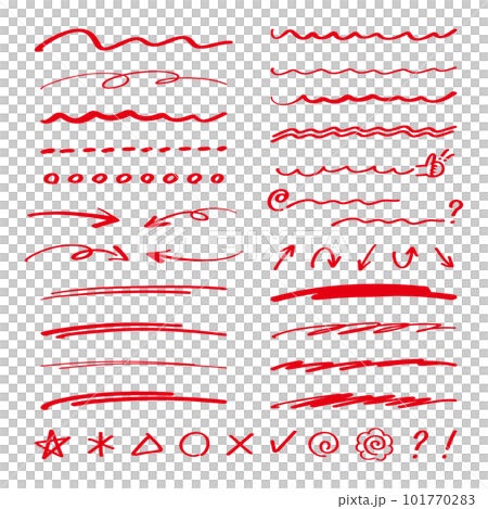 赤ペンの手書き線と矢印とアイコンのセット 101770283