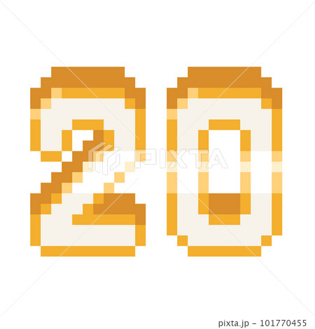 Pixel Art Number 20 Icon With Glossy Gold Line. 101770455