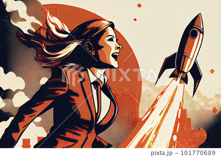 Launching rocket businessman businesswoman success start up business Launching rocket businessman businesswoman success start up business 101770689