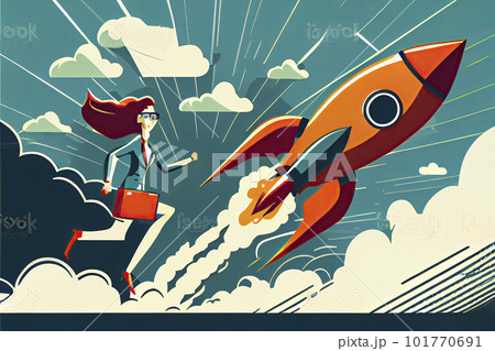 Launching rocket businessman businesswoman success start up business 101770691