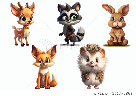 Safari Animal set hare, deer, fox, raccoon, hedgehog in 3d style. Isolated vector illustration Safari Animal set hare, deer, fox, raccoon, hedgehog in 3d style. Isolated vector illustration 101772363