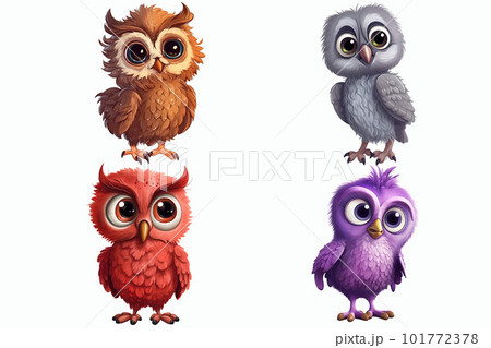 Safari Animal set owls of different colors in 3d style. Isolated vector illustration 101772378